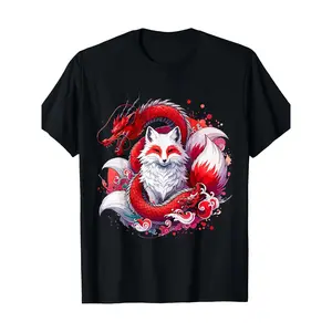 Nine-tailed Fox Kitsune Dragon Japanese 100% Cotton T-Shirt y2k  outfits  men time  tee  shirt  backwards demon slayer  merch double print oversize lightweight acid digital cadena  mr  stiven  Black Casual Summer Clothes Round Neck Menswear Top Top