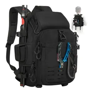 Tactical Fishing Backpack - Oxford Waterproof Camo Heavy Duty Rucksack with Rainproof Cover, New Style for Fishing Enthusiasts’ Outdoor Sports, Heavy Duty Rucksacks