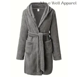 Men'S Casual Hooded Robe Pajama Set, Solid Color Polyester Slight Stretch Knit Fabric, Regular Fit with Belt, Dual Pocket Bathrobe for All SeasonsGift