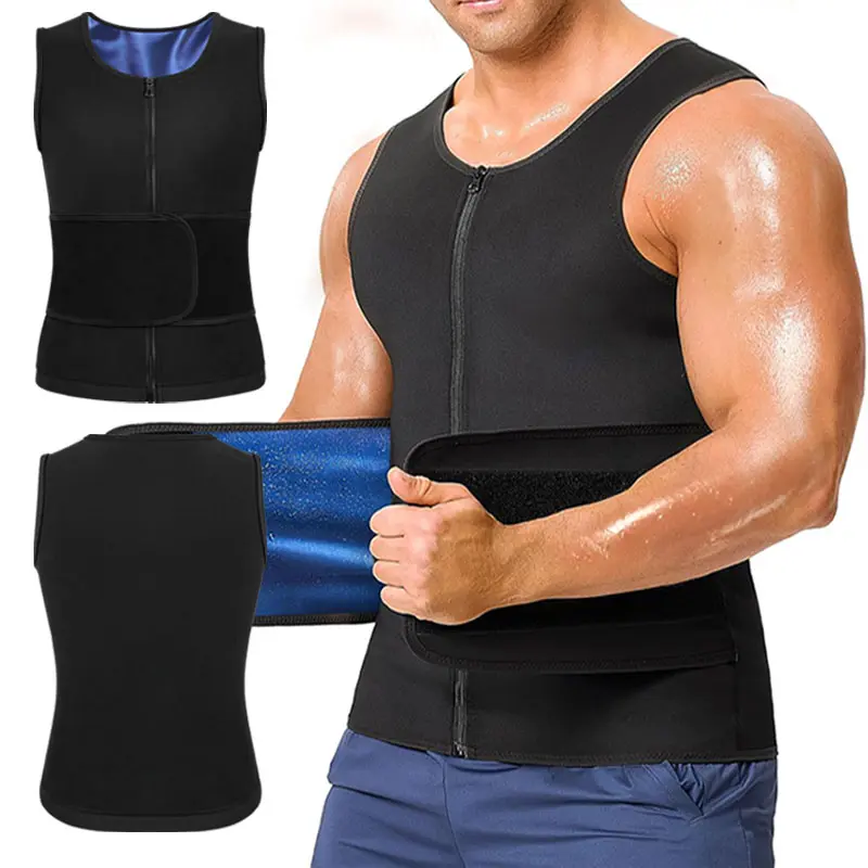 CATTIBOR Men's Sweat Sauna Vest Suit,Men Waist Trainer Sauna Shirt for Men Zipper and Belt Tank Top Fitness Workout Sports Vest ,Gym Excerise Sleeveless Shirt,Men Underwear