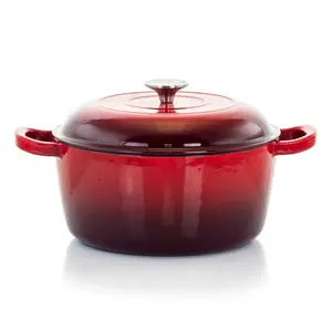 212 MAIN Megachef MG-CR25AR 5 qt. Round Shape Enameled Cast Iron Casserole Pot - Lidded Kitchen Cookware Dish, Gradient Red