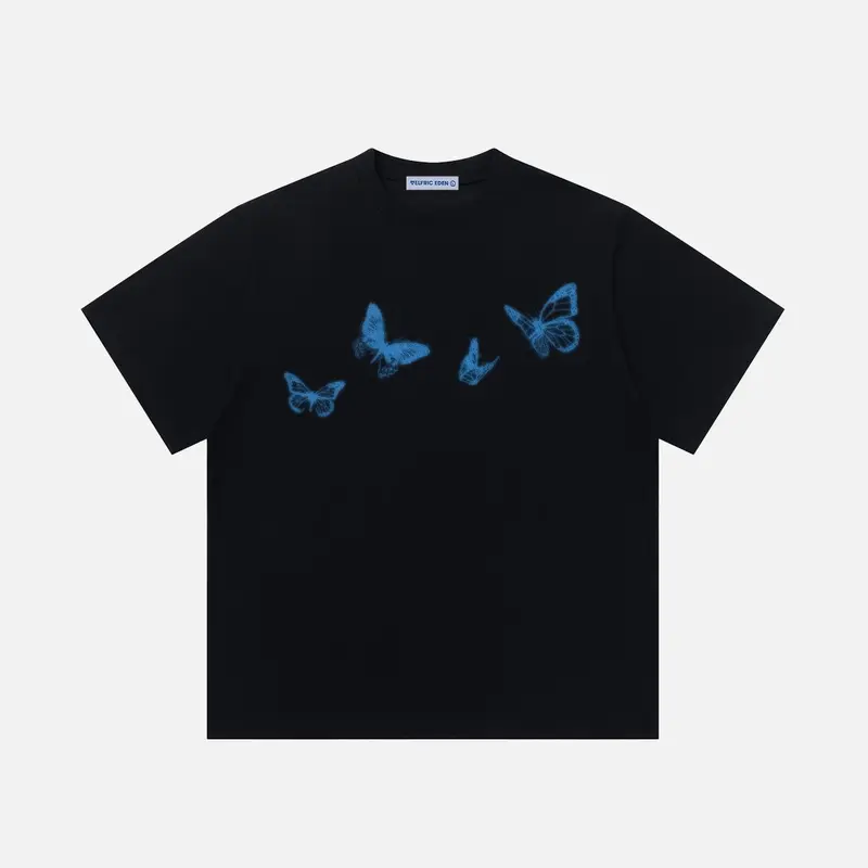 Aelfric Eden Men's Oversized Unisex Short-Sleeve Psychedelic Butterfly Print T-Shirt, Trending Clothes, Vintage Y2K Streetwear Clothing, Casual Top