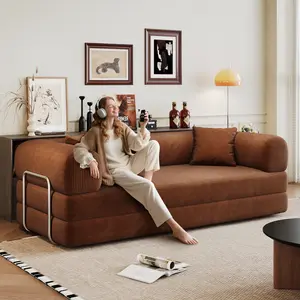 78.8" Compression Sofa,Convertible Floor Sofa Bed-with Pillow Back Support Armrest,Comfy Futon Couch Sleeper Bed,Loveseats Boneless Modular Sectional Sofa,Corduroy fabric,for Living Room,tour couch，Bedroom,Browntour couch
