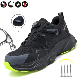 Indestructible Steel Toe Boots Protective Safety Shoes Slip Resistant Abrasion Resistant Work Shoes Men Rotary Buckle Comfortable Sneaker ﻿
