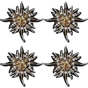 4 count Heart Beaded Patches  Rhinestone Sequin Appliques Embroidery Sew  Patches Bling Black for Fabric Dress DIY Clothes, Backpacks, Hats, Bag T-Shirt
