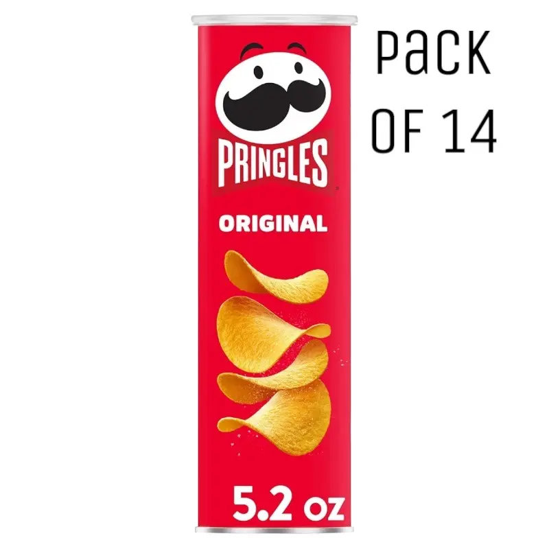 Pringles Original Potato Crisps Chips 5.2oz Can Pack of 14 Lunch Snacks On-The-Go Kosher Pareve Snacks for Game Time Family Movie Night Barbeque