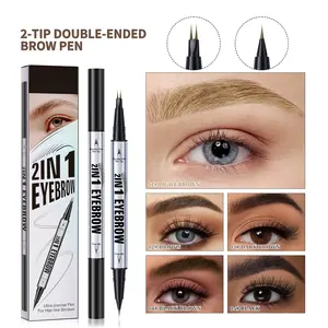 2-in-1 Eyebrow and Eyeliner Pen Ultra Fine Tip for Hair-Like Strokes Waterproof Smudge-Proof Fills Brows & Hairline