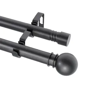 Double Curtain Rods for Windows, Adjustable Curtain Rods, Curtain Rod Style, Black Curtain Rod Set with 2 Poles & Brackets, 5/8 Inch Diameter Metal Drapery Rod for Living Room, Bedroom,Kitchen,Bathroom, Interior Decoration Accessories