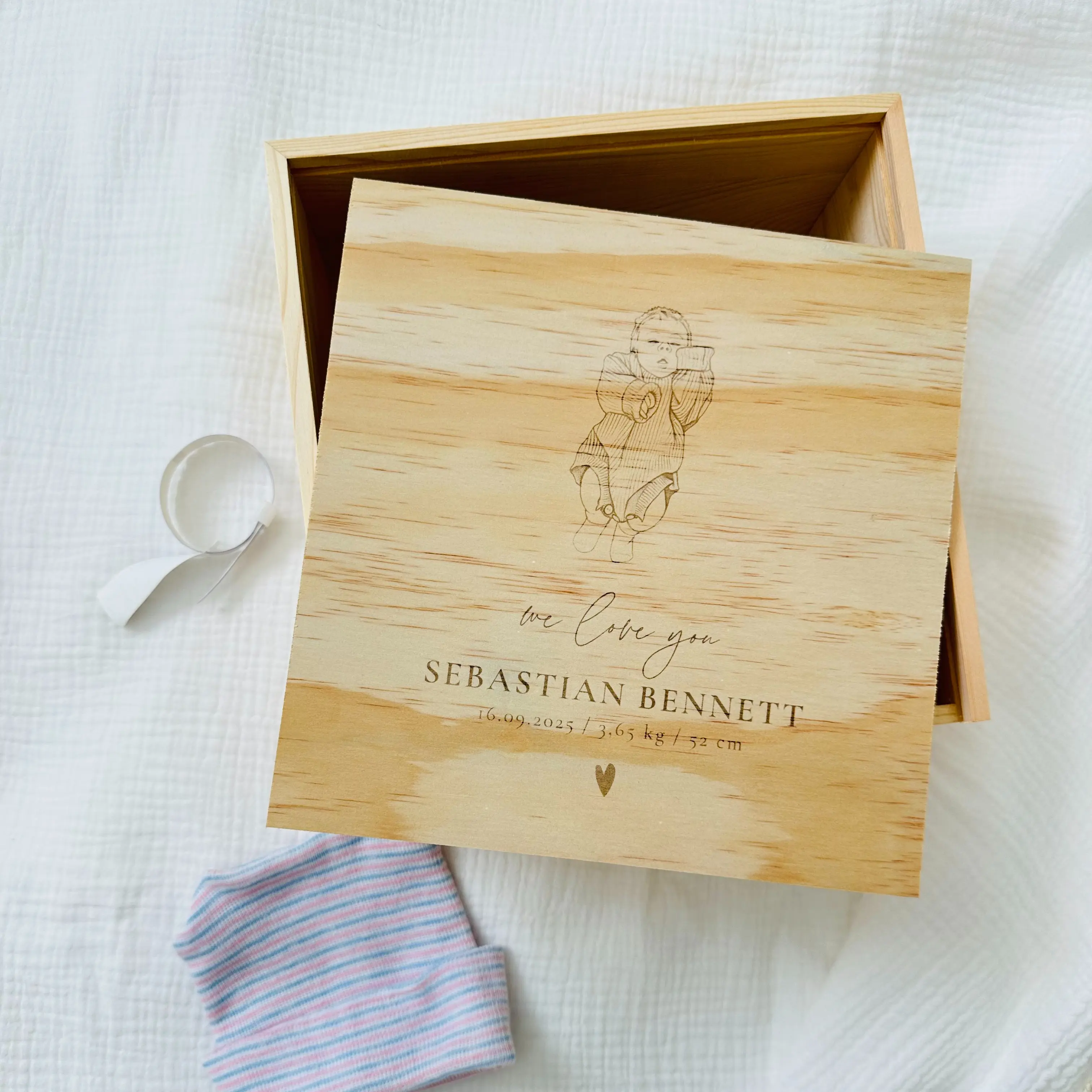 Baby Keepsake Box Wood Photo Engraved Memory Baby Shower Gift Christening Newborn First Birthday Personalized Heirloom Box
