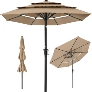 10ft 3-Tier Market Patio Umbrella, Outdoor Umbrella with 8 Sturdy Ribs UV Protection Windproof, Market Table Umbrella w/Push Button Tilt & Crank for Pool, Porch, Deck, Garden
