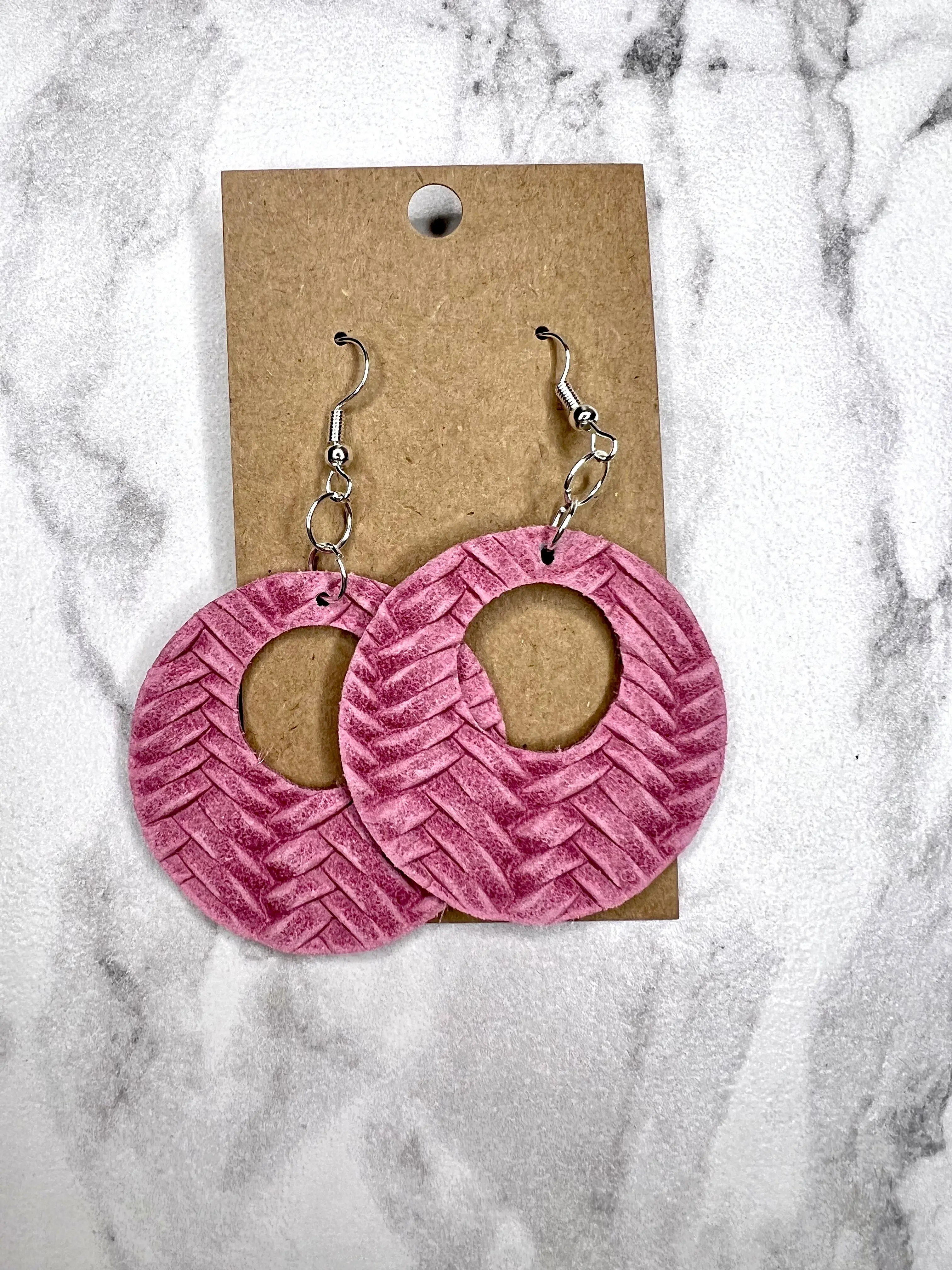 Light Pink Braided Leather Hoop Earrings