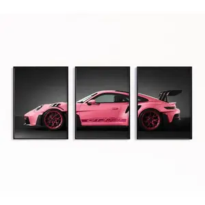 Porsche 911 GT3RS Pink Poster, Luxury Sport Car Print, Garage Wall Decor, Digital Pink Sports Car Modern Design Acrylic Pendant Ornament For Living Room And Bedroom Holiday Gift For Car Enthusiasts