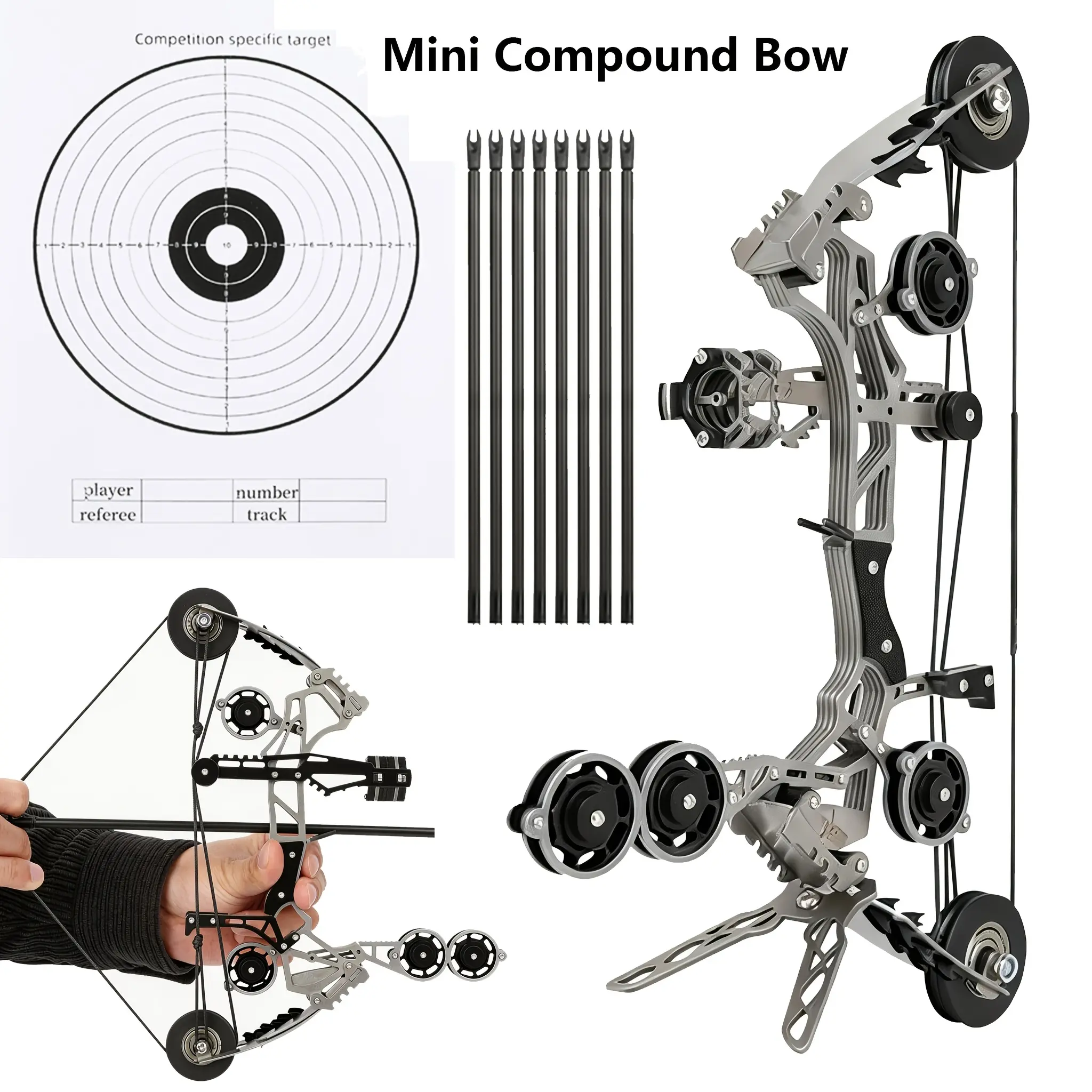 The Stainless Steel Mini Compound Bow and Arrow Set Is Ideal for Beginners to Practice Archery, Relieve Stress, Serve as a Collectible, and Make a Fun Holiday Gift