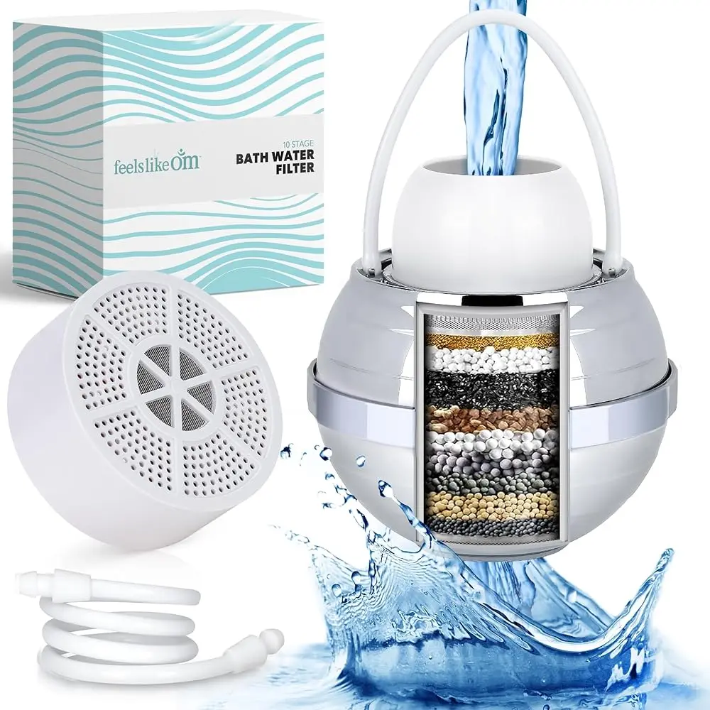 Feels Like Om 10-Stage Bath Tub Filter - Reduces Chlorine & Heavy Metals, Infuses Vitamin C