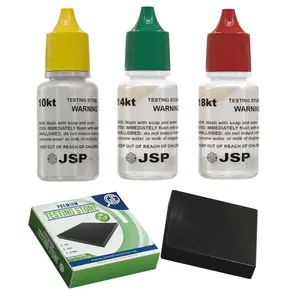 JSP Gold Testing Acid Kit 10K 14K 18K with GTE Stone for Jewelry Purity Test 4-Piece Set Fresh Acids Travel Size