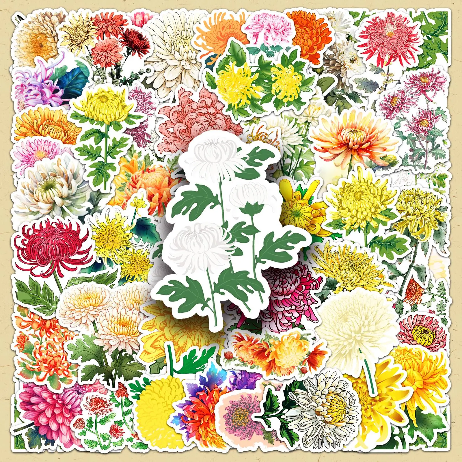 Daisy Pattern Sticker, 100pcs/set Repeatable Self Adhesive Decorative Sticker, DIY Decals for Water Bottle, Laptop, Phone Case, Scrapbooking, Journal Making