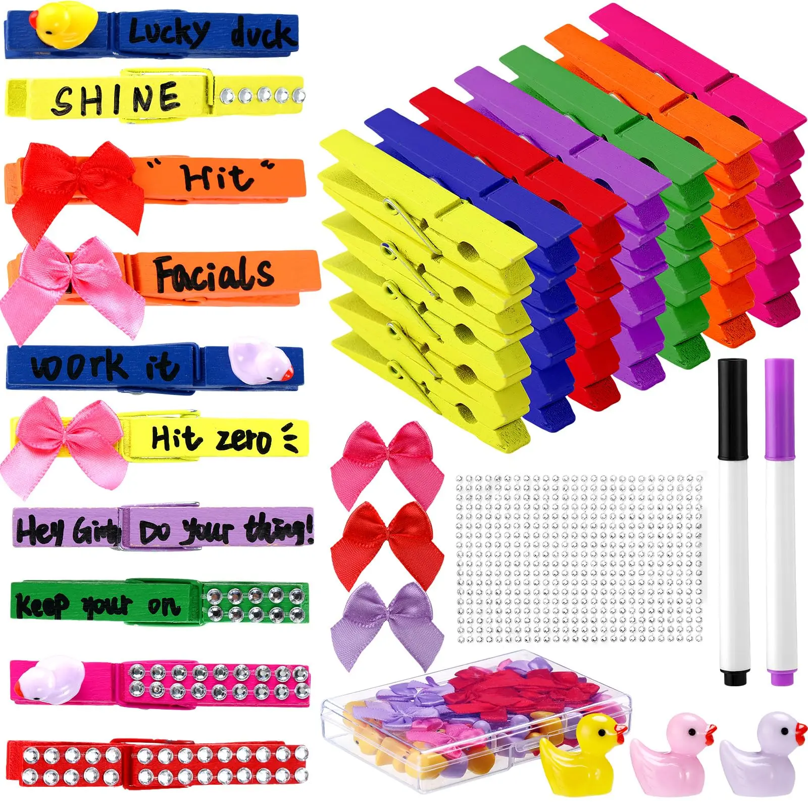 Unisex 60-Pack Cheer Spirit Pins Set - Colourful Cheerleading Brooch Clips for Cheer Team Members, Boosts Game Day Team Spirit, Compatible with Glue Ribbon, Mini Items, Pens, Wooden Pins, Stickers, Multi-Coloured Spirited Accessory