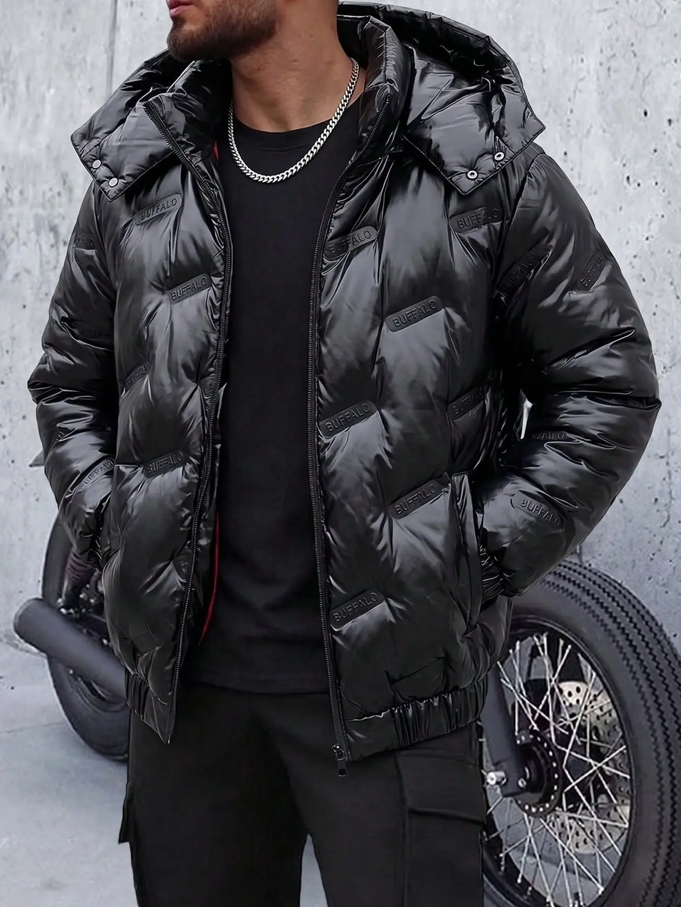 Men's Hooded Jacket Winter Coat Shiny Face Winter Wear Waterproof Quilted Puffer