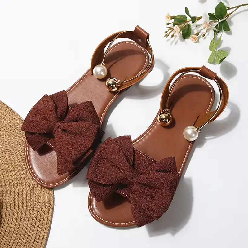 Women's Bow-Embellished Roman Flat Sole Sandals - 2026 Spring-Summer Fashion Footwear with Elegant Comfort, Versatile Design, Women's Shoe for Casual Wear
