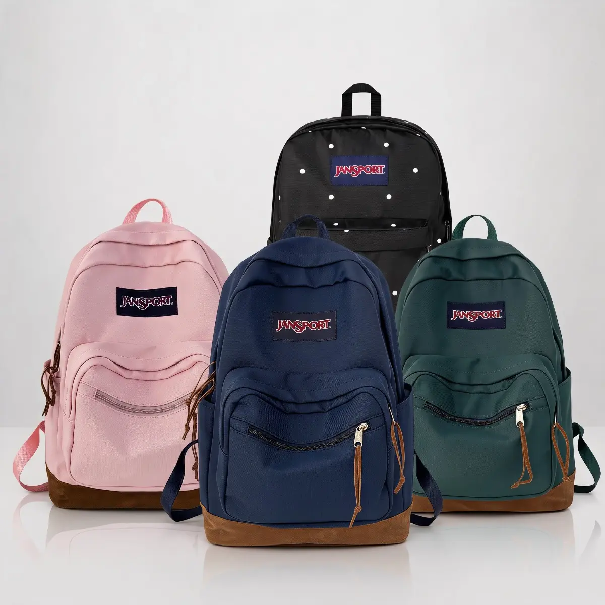 JanSport Vintage Faux‑Suede Bottom Backpack, Large‑Capacity Multi‑Pocket School Daypack for Teen Girls & Boys, Casual Rucksack for College Travel Daily Commute, Assorted Solid Colors