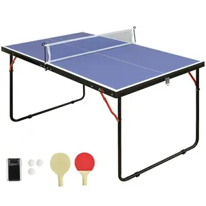 Double Fish Medium-Sized Portable Ping Pong Table, 4 Feet Compact and Foldable, Equipped with a Net, 2 Paddles and 3 Balls, Featuring a Thickened Aluminum Frame, Suitable for Indoor, Outdoor, Small Spaces and Apartments