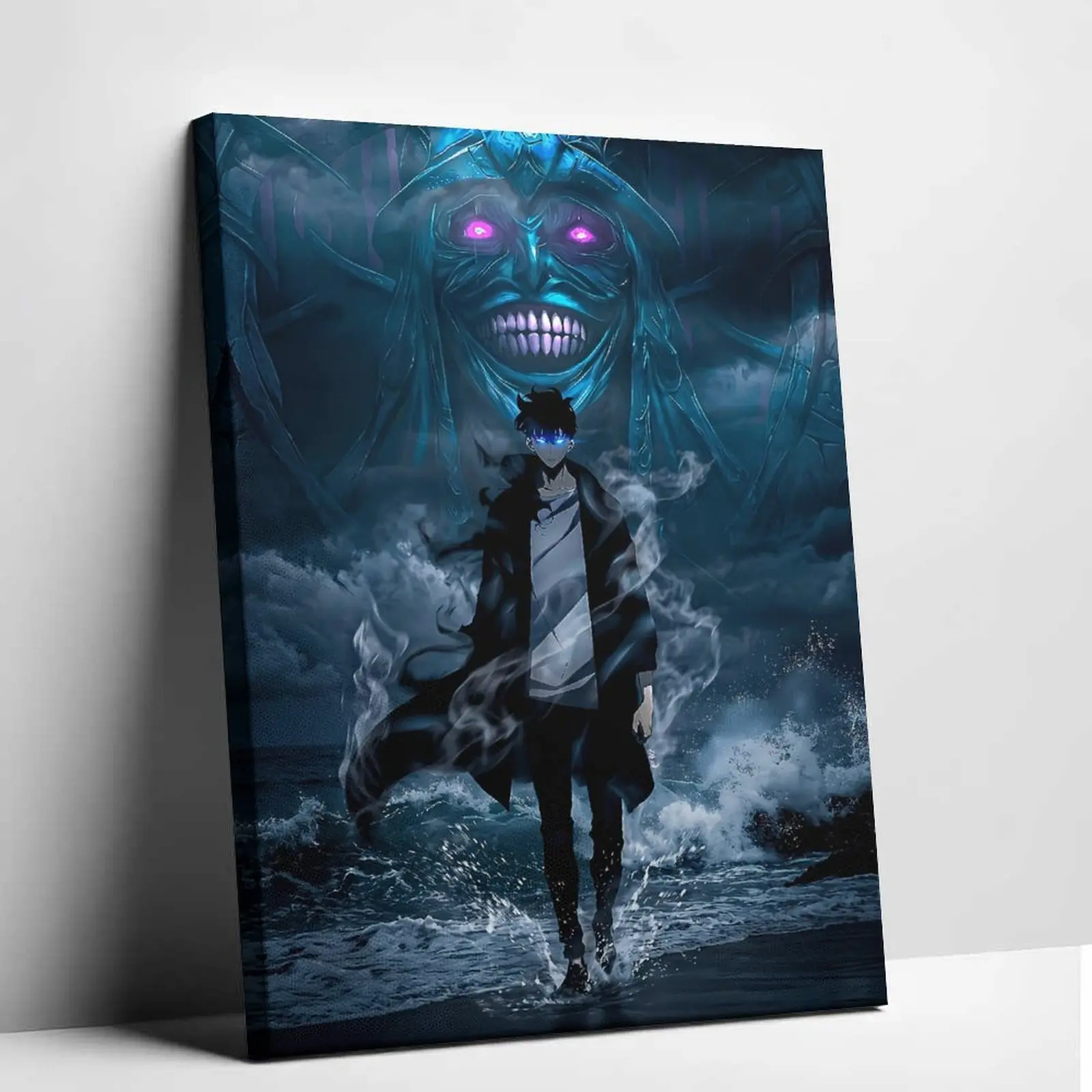 Solo Leveling Sung Jinwoo Shadow Monarch Unframed Canvas Wall Print Painting, Edgy Dark Aesthetic Anime Merchandise Character Art, Home Decor for Game Room Gifting