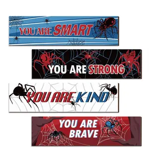 4 Pack Spider Bedroom Wall Decor Boys Inspirational Wooden Hanging Wall Sign Motivational Quote Wall Decor for Room, Home, School, Room Decoration Ornaments