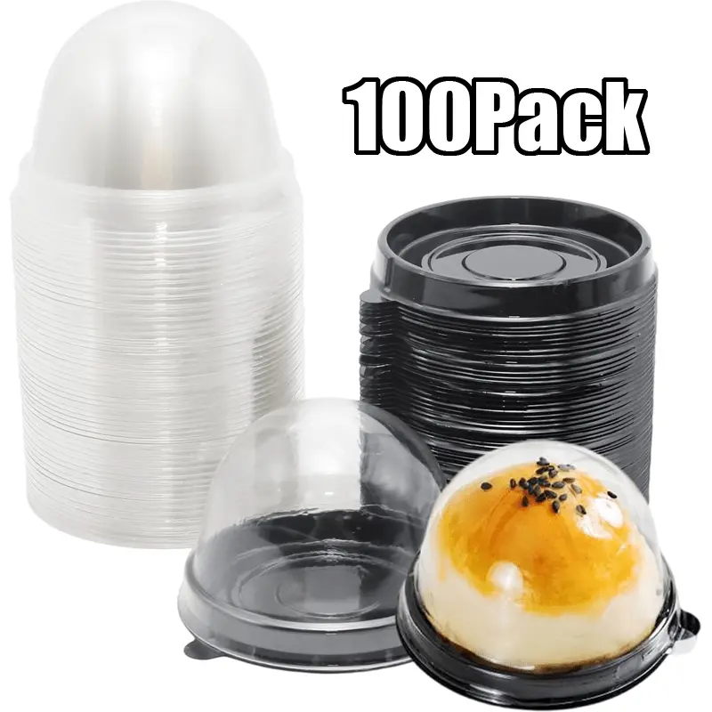 100 Packs Mini Individual Cupcake Container 2.8x2 Inches Mini Cupcake Boxes Desk Pet Containers for Chocolate Covered Cookies, Mooncake (Black)