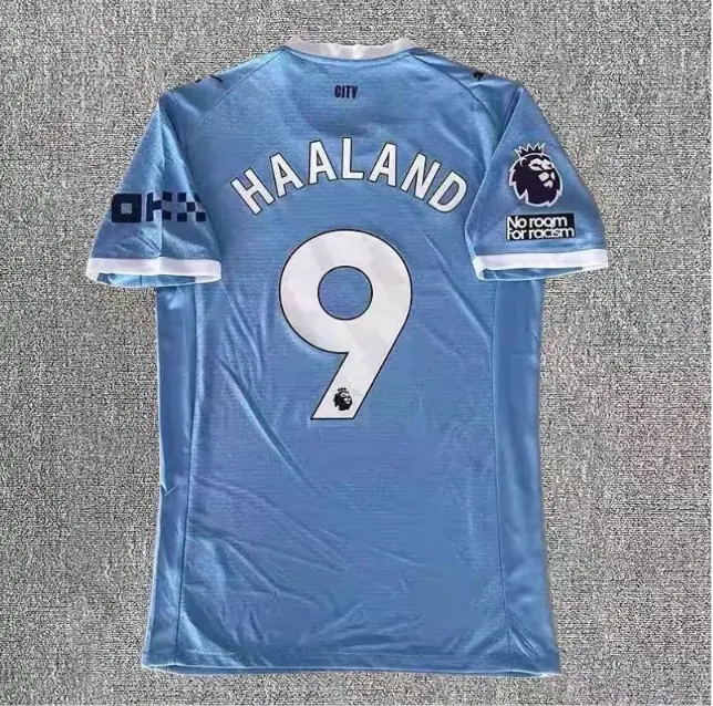 FULL LOGO Sky Blue No.9 Soccer Jersey, White Name Number Print Short Sleeve Football Shirt, Unisex Match Day Fan Top, Retro Training Sportswear for Men and Women