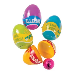 Joyful Religious Phrases Bouncing Ball-Filled Easter Eggs - 24 Pc.
