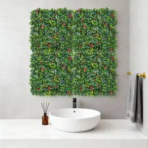 4/8/12 Pack Boxwood Panel with Pink Flowers, 20" x 20" Faux Greenery Backdrop, UV Protected High Density Privacy Fence for Outdoor Garden, Patio, Wedding Decor