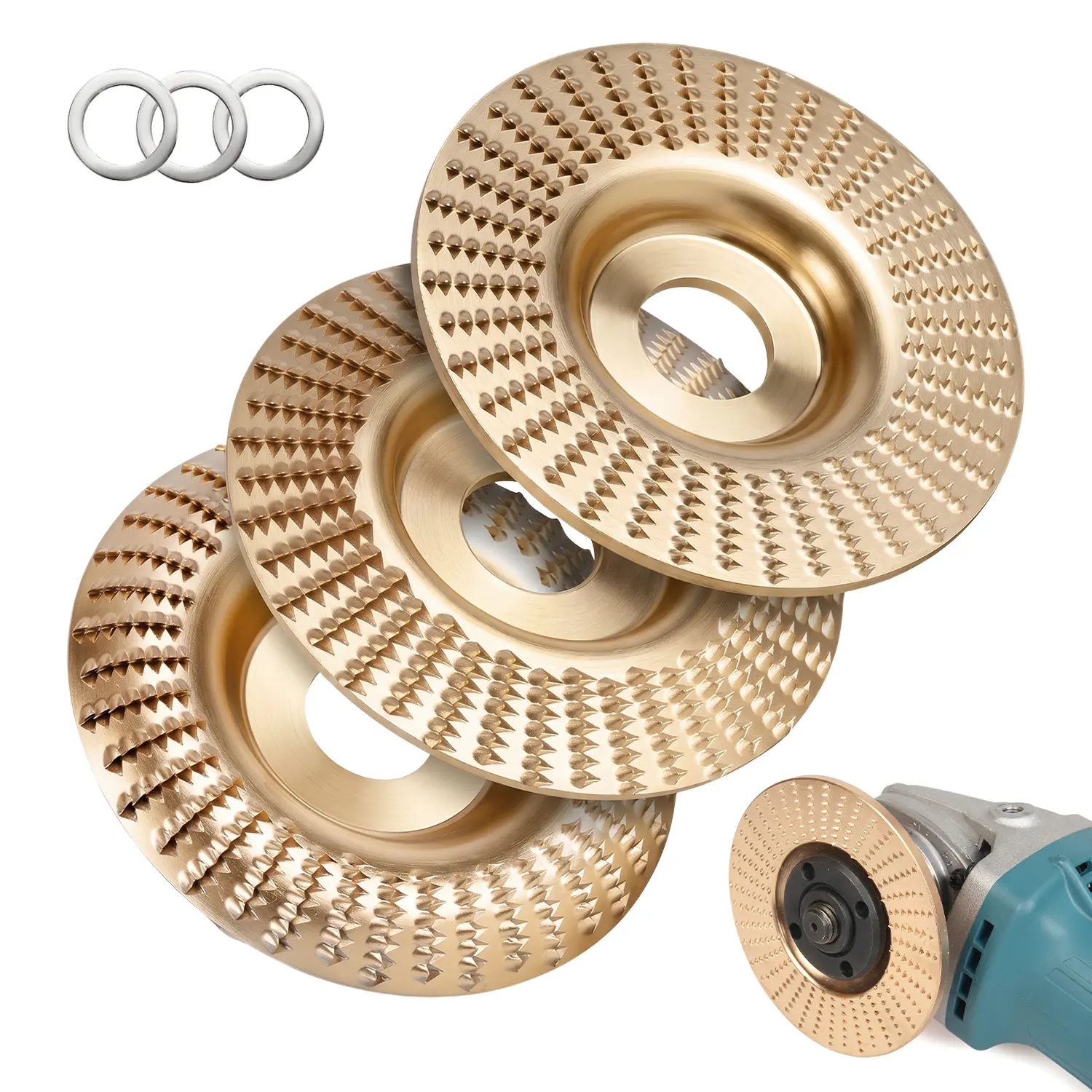 Upgraded 3PCS Wood Carving Disc Set for 4" or 4 1/2" Angle Grinder with 5/8" Arbor, Grinding Wheel Shaping Disc for Wood Cutting, Grinder Cutting Wheel Attachments