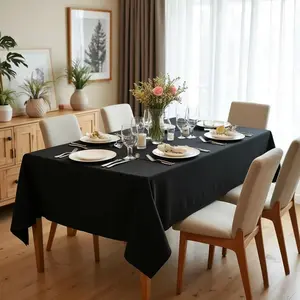 Black Rectangle Tablecloth - 60 x 84 Inch - Stain & Wrinkle Resistant Washable Polyester Table Cloth, Decorative Fabric Table Cover for Dining Tables, Buffet Parties & Camping