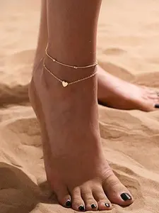 Double Layer Heart Pattern Anklet, Simple Fashion Boho Style, Women's Anklet, Summer Beach Jewelry Gift, High Quality Waterproof Design Sand Foot Accessory
