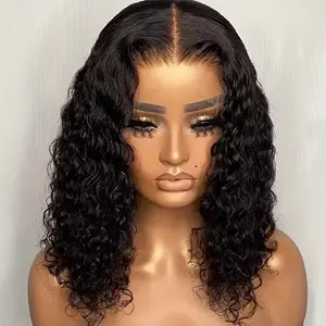 24K Extensions  Cranberry Short Curly Bob Wig Wet And Wavy Water Wave Bob Wig Malaysian 13x4 Middle Part Lace Front Human Hair Wigs For Women