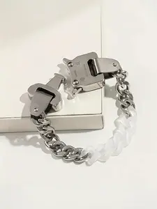 Industrial Style Metal Chain Bracelet, Interlocking Design, Unisex Streetwear Accessory, Perfect for Men and Women, Minimalist Bracelet