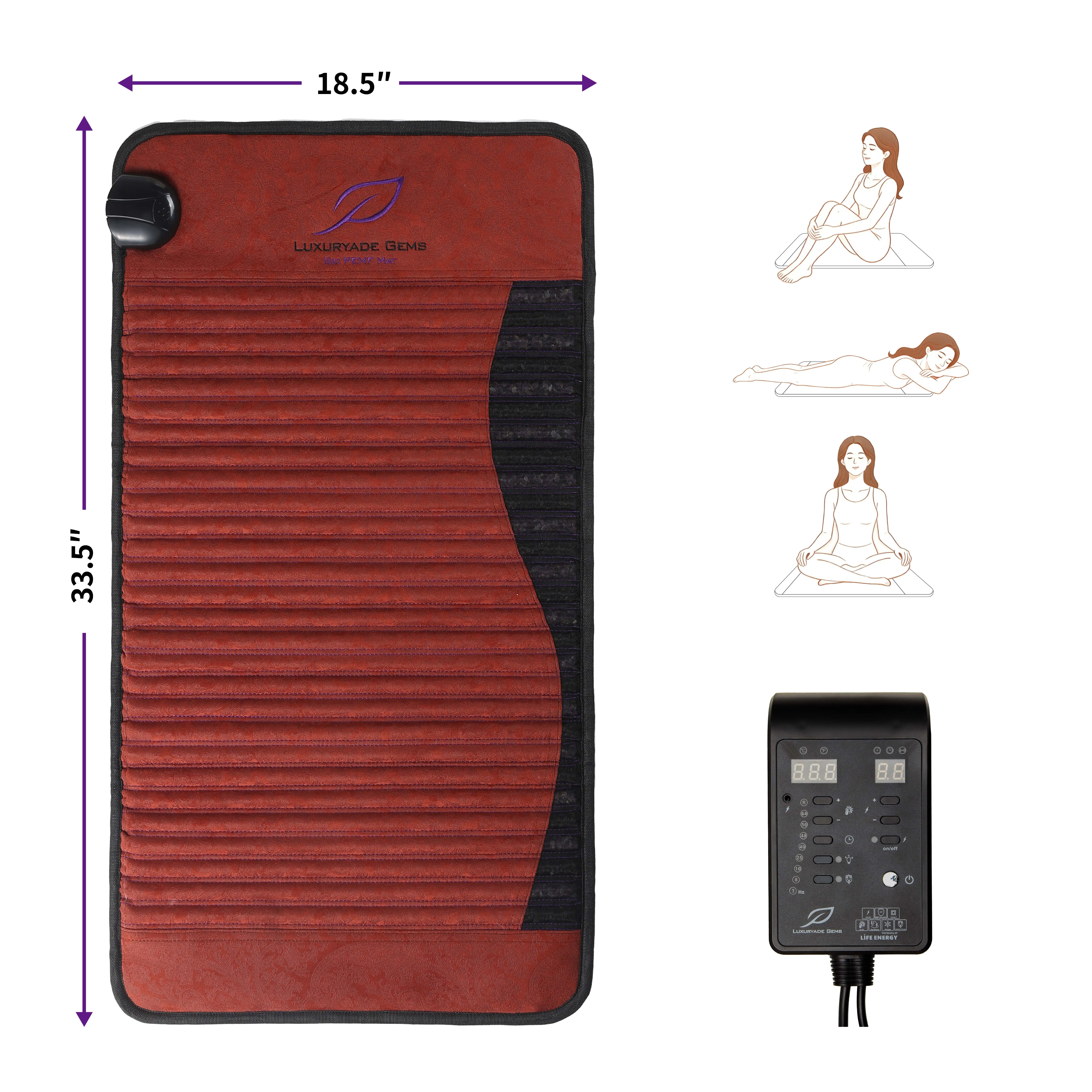 Low EMF Far Infrared Heating Pad for Back Pain Relief, Infused with Amethyst & Black Jade, 2-Coil Design, Water Resistant, Thermal Support, Model D85, Ideal for Adults’ Home Use Relaxing Stress Relief, Infused With Amethyst And Black Jade, Soothing