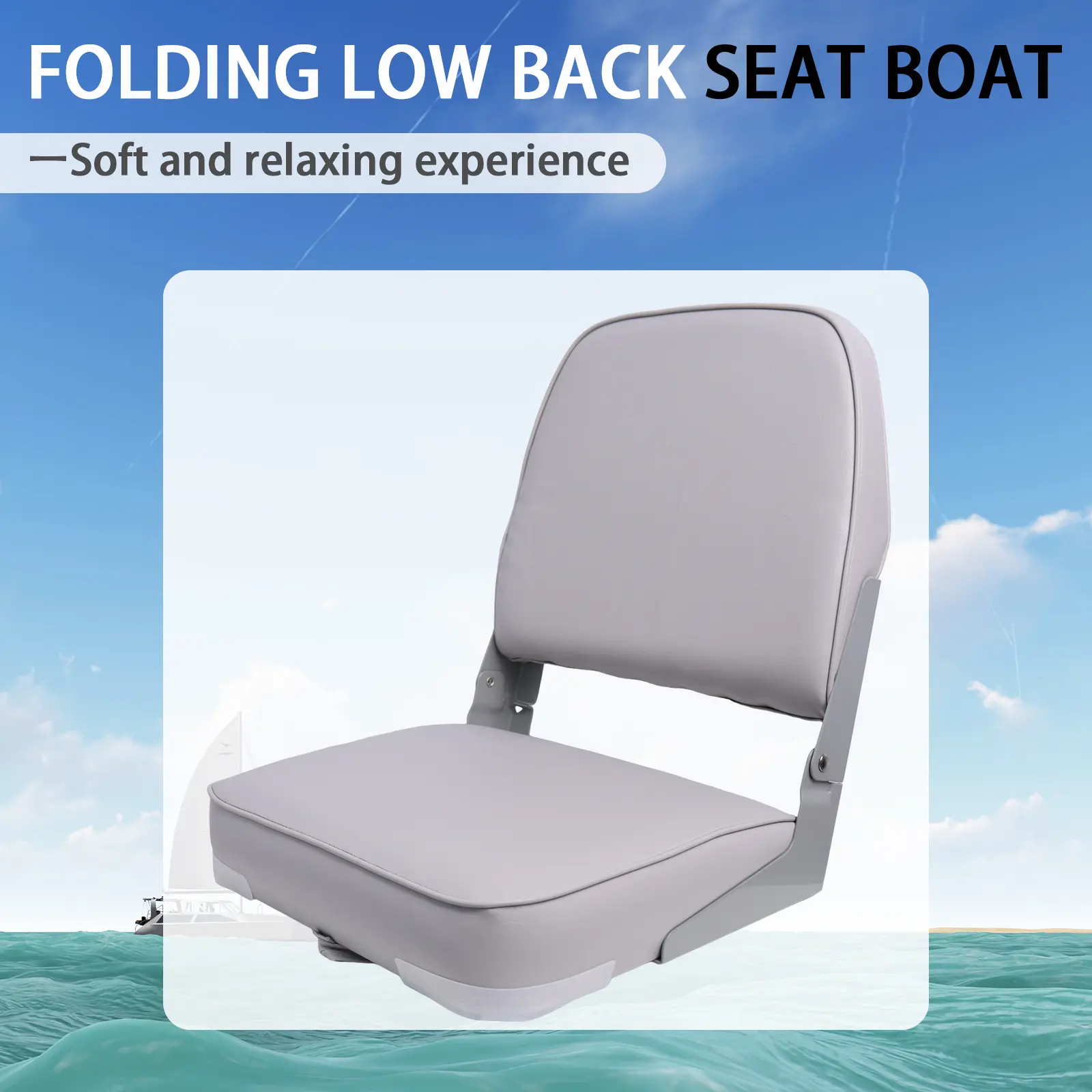 Low Back Fold-Down Fishing Boat Seat 2 Pack, Marine Boat Chair with High-Density Foam Cushion & Aluminum Hinges, Waterproof PVC, 4 Screws Included,for Bass Jon Pontoon Boats, Multiple Colors