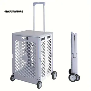 New store discount New store discount Foldable Utility Rolling Crate with lid Wheels, Portable Shopping Cart with Durable Heavy Duty Telescopic Handle, Rolling Carts for Carrying Books, Laundry, Travel Office Use, Gray, Medium