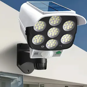 1/2 pcs 77LED Outdoor Solar Lights, Outdoor Flood Lights, Camera-Like Appearance with Motion Transfer Sensor, Solar light control sensor, solar spotlight, security camera, easy to install, 3 lighting modes. for fences, gates, garages, warehouses and RVs