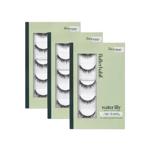 FlutterHabit Pack of 3 Pre Glued Press On Lash Extensions - 5 Pairs Per Box - Water Lily - Classic C Curl Black/Brown Fiber Doll Eye Lash