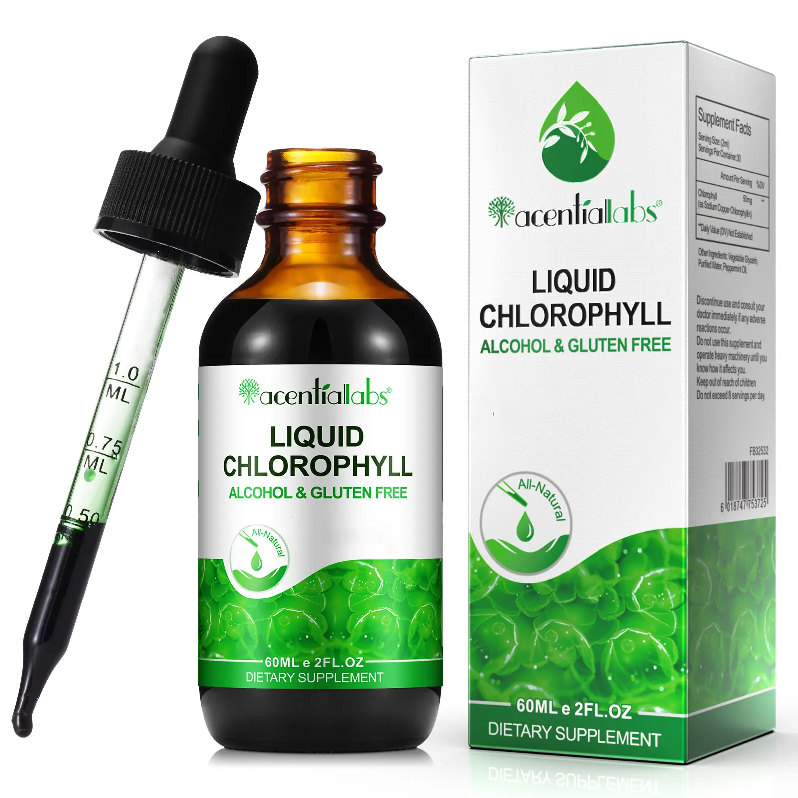 Acentiallabs Chlorophyll Liquid Drops - for Digestion, Gut Health, Energy and Detox - Vegan Safe (Rich, Full Texture and Taste, Not Watered Down), 2oz Peppermint Flavored