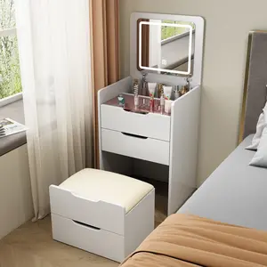 3-in-1 White Vanity Desk with Flip-Top Mirror, Visible Glass Desktop, 3 Drawers, Vanity Chair, Furniture for Bedroom Storage & Organization, Mother’s Day Gift