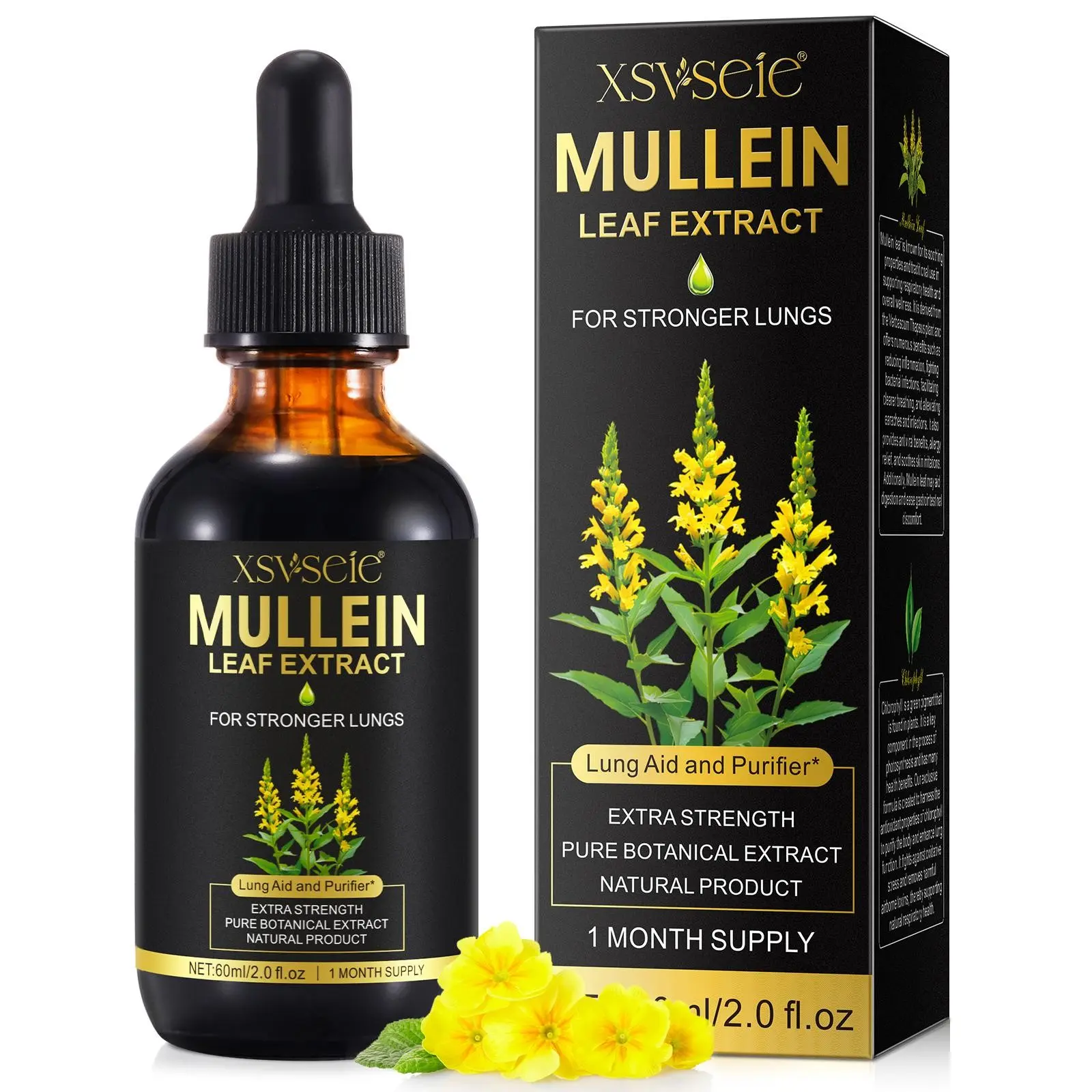 60ml Mullein Leaf Extract, Natural Herbal Extracts, comes with a graduated dropper for easy and convenient use; suitable for both men and women