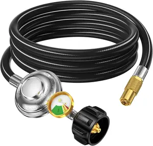 Propane Hose Adapter & Regulator Fit for Blackstone Griddle to Propane Tank, Grill Gas Regulator Line with Gauge, Fit for 17”/22” Tabletop Griddle, Pit BOSS 2 Burner Griddles,Blue Rhino Razor Griddles