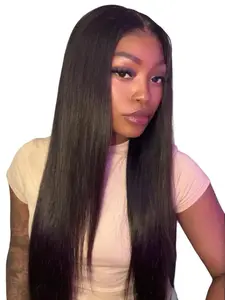 Arabella 13x4/5x6 Glueless Lace Front Super Silky Straight Human Hair Wig Natural Black Color Pre Plucked Pre-Bleached Pre-Cut 100% Human Hair
