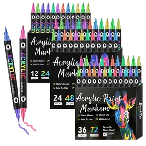 Dual Tip Marker Pen, 1 Set 12/24/36 Color Waterproof Acrylic Marker Painting Pen, Art Supplies for DIY Office School Use