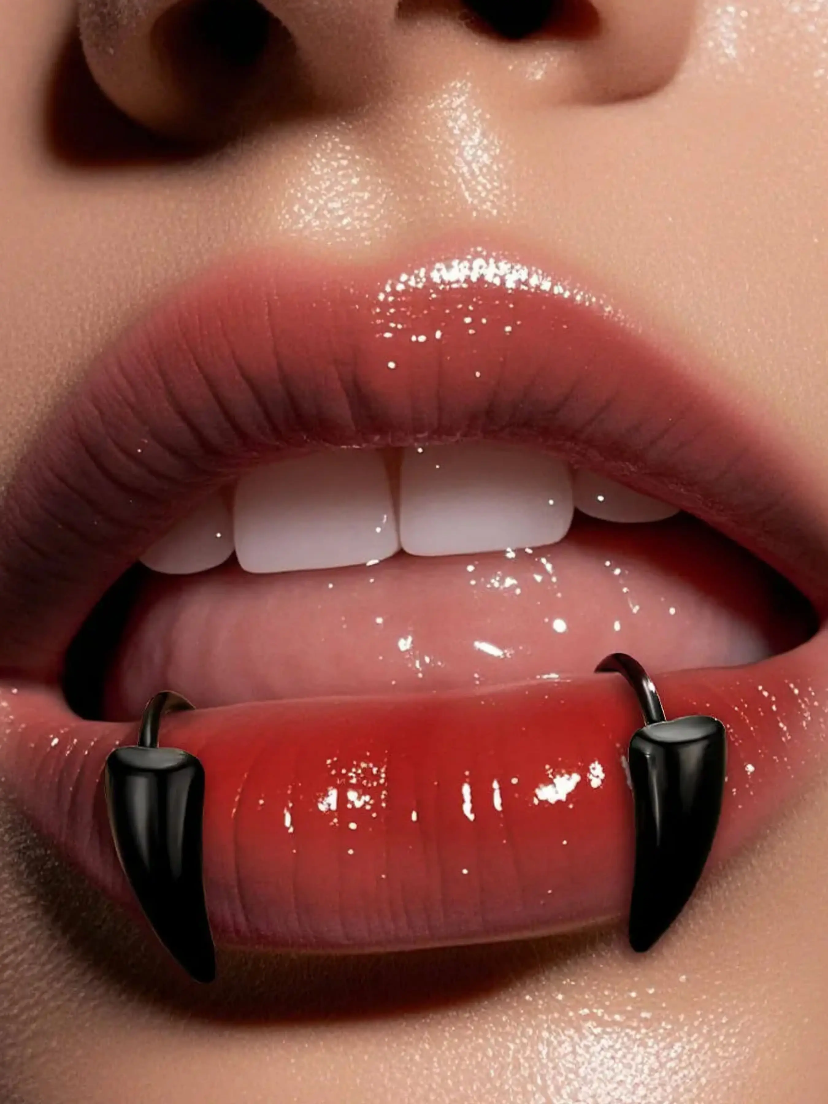 2-6Pcs Thick Sleek Fang Shape Faux Snake Bite Fake Vampire Teeth 316L Stainless Steel Unisex Fake Piercing Lip Ring Polished Finish Comfortable Fit Trendy Women's Labret Jewelry Mouth Ring