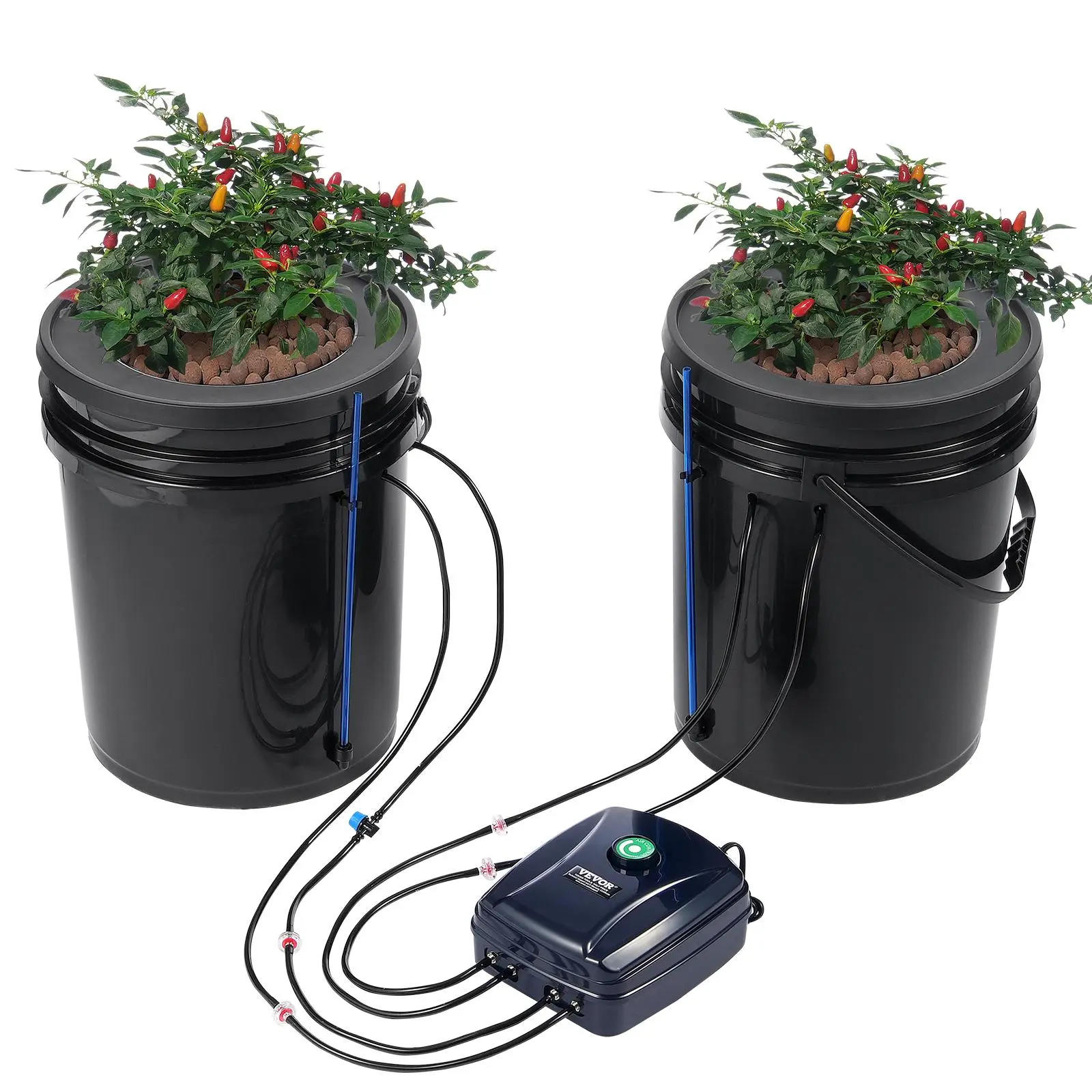 【Summerfinds】VEVOR DWC Hydroponics Grow System Hydroponic Growing System with Top Drip KitDeep Water Culture 5-Gallon 2 Bucketswith Air PumpAir Stones and Water Level Device for Leafy Vegetables