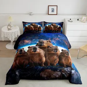 Funny Cute Capybara Bedding Set Galaxy Capybaras Comforter Set Cartoon Capybara Comforter Kawaii Decor Capybara Duvet Set Boys